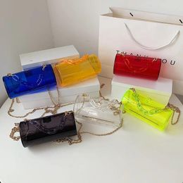 Shoulder Bags Cylindrical Clear Box Women's Small Handbag 2024 Summer PVC Transparent Bag Chain Fashion Jelly Luxury Ladies