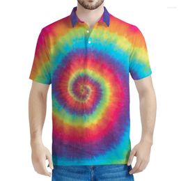 Men's Polos Colourful Pigment 3d Printed Polo Shirts Men Women Spiral Graphic Tee Shirt Oversized Button T-shirt Street Lapel Short Sleeves