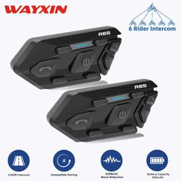 Cell Phone Earphones WAYXIN R6s helmet motorcycle walkie talkie 6 rider helmet free communication walkie talkie 1200m BT 5.0 MP3 GPS waterproof J240508