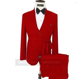 Men's Suits 2024 Fashion Red Formal For Men Groom Tuxedo Prom Slim Fit Blazers Hombre High Quality Custom 3 Piece Set Costume Homme