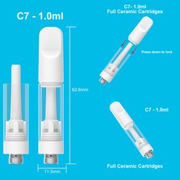 In vendita C7 0,5 ml da 1 ml da 2 ml Atomizzatore di olio serbatoio in vetro 510 Cartuccia fitta vite a spirale ceramica su carrelli fumatori Atomizzatore per olio spesso d8 Preriscaldata batteria