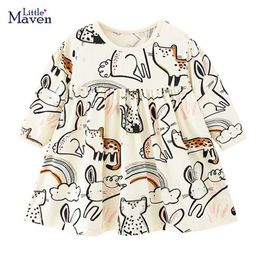 Girl's Dresses Mink Skin Baby Girl Dress Long sleeved Animal Rainbow Spring and Autumn Leisure Clothing Cotton Childrens Comfortable 2-7 YearsL2405