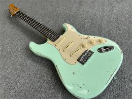 Guitar Factory Relic Style Light bluish Green 6 Strings Electric Guitar Rosewood Fretboard Chrome Hardwares Customizable