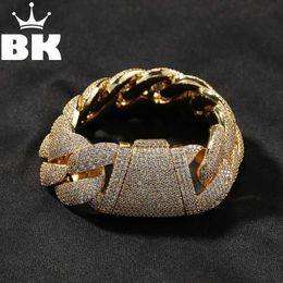 Chain BLKHavy 24mm Bubble Cuban Link Bracelet for Mens Full Ice 5A CZ Chain Irregular Buckle Rock Hip Hop Jewelry J240508