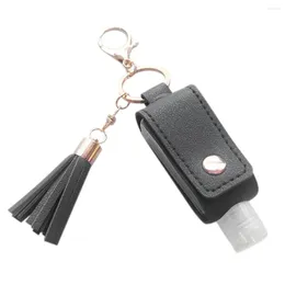 Keychains 30Ml Empty Refillable Plastic Travel Bottle With Tassels PU Leather Keychain Holder Black
