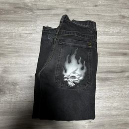 Harajuku Hip Hop Retro Skull Streetwear JNCO Jeans Y2K Mens Graphic Baggy Jeans Black Pants Punk Rock Gothic Wide Leg Trousers 240429