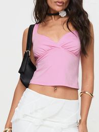 Women's Tanks Women Summer Tank Top Slim Fit V Neck Sleeveless Backless Ruched Back Cross Adjustable Strap Crop Tops Camis For Club