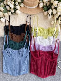 Women's Tanks Foamlina Sexy Floral Lace Camisole Women Summer Elegant Solid Adjustable Strap Sleeveless Fishbone Skinny Crop Tank Tops Camis