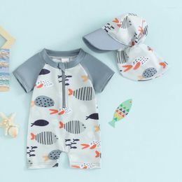 Clothing Sets Blotona Infant Baby Boy Swimsuit Short Sleeve Zipper Swimwear Toddler Rash Guard Bathing Suit Beachwear