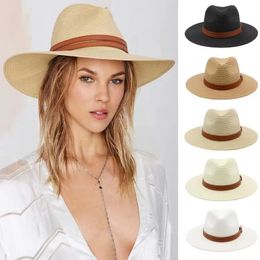 Large Size 5658 5960cm Natural Panama Straw Hat Summer Men Women Wide Brim Beach UV Protection Fedora Sun Wholesale 240423