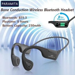 Headsets PARAMITA Real Bone Conduction Bluetooth earphones wireless BT5.3 waterproof sports earphones with microphone for exercising and running J240508