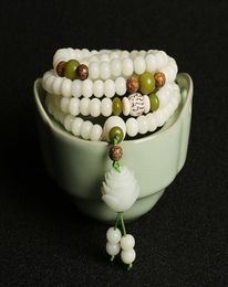 Natural Stone Bodhi Root Wrap Bracelets White Jade buddhist 108pcs Buddha Beads Rosary Bodhis Bracelet for Women4876321