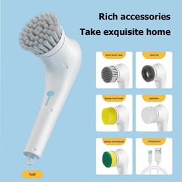 5in1 Electric Cleaning Brush Usb Charging Living Room Bathroom Wall Bathtub Kitchen Dishwashing Household Supplie 240508