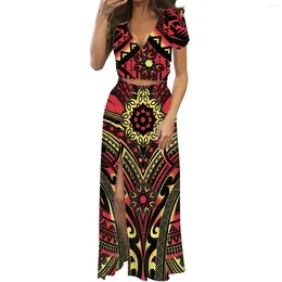 Party Dresses Summer Fashion Sexy Short Sleeve Clothing Sell Women's Low-Cut Maxi Dress Flower Print Two-Piece Split