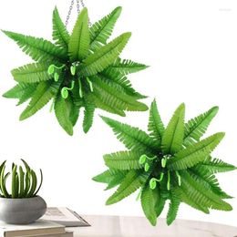Decorative Flowers Artificial Ferns 2pcs UV Resistant Green Fern Realistic Plant Garden Ornaments Summer Greenery With Detailed Foliage