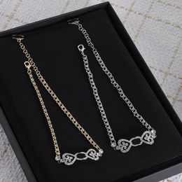 Designer Brand Necklace Double Letter Cutout Symmetrical Set Crystal Rhinestone Pendant Necklace Women's Engagement Necklace Brass Jewelry