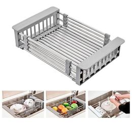 2020 Rack Drain Basket Stainless Steel Telescopic Sink Dish Drainers For Kitchen Drain Shelf Installation Kitchen Holder249k2340736