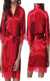 New Fashion Women Sexy Silk Deep V Bathrobe Robe Lingerie Sleepwear Nightwear Dress Nighty Lingerie Gown4668870