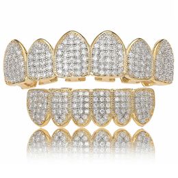 Cubic Zircon Hip Hop Fangs Teeth Top Bottom Grills Dental Mouth Punk Teeth Caps Cosplay Party Rapper Jewelry 240504