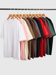 Men's T-Shirts 300gsm thick cotton summer T-shirt for mens Korean fashion O-neck short seven color solid casual unisex basic H240508