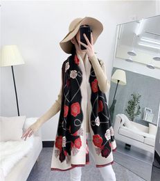 Luxury designer Black Red White Flowers Winter Blanket Scarf Warm Soft Cashmere Thicken Long Ladies Tassel Scarves Women 2021 Ponc1586154