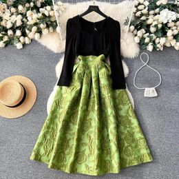 Casual Dresses Women Autumn & Winter Elegant Velvet Dress High Quality Long Jacquard Cocktail Party Vintage Designer A-Line Vestidos 1610