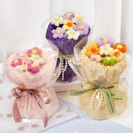 Decorative Flowers Hand-knitted Flower Bouquet Crochet Hand Woven Artificial Party Wedding Decoration Valentine's Day Gifts