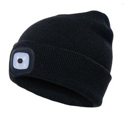 Berets Unisex Winter Beanie Hats LED Light Luminous Warm Knitted Hat Outdoor Camping Head Lamp Cap Flash Headlight Running Climbin8212600