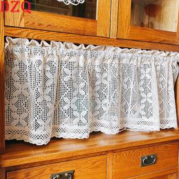Curtain American Country Crochet Hollow Short Curtains For Roman Window Kitchen Manual Four-leaf Clover Half Valance #A035
