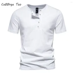 Men's Polos Summer Pure Cotton Vintage Henry Tie Button Short Sleeve Casual Slim Fit Comfortable And Refreshing T-shirt Top