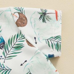 Clothing Sets Toddler Baby Boy Summer Clothes Coconut Tree Print Short Sleeve Button Down Shirt With Bowtie Solid Color Shorts Set Gentleman