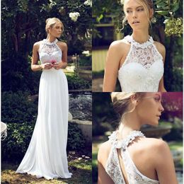 Appliques Halter Dresses Riki Beach Dalal Lace Illusion Bridal Gowns Floor Length Bohemia Wedding Dress Sexy Back