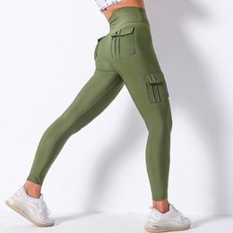 Uniform Yoga Pants Flap Bum Pockets Leggings Sport Women Fitness Bottoms High Waisted Gym Joggers Workout Clothing Shuffle Dance 3235