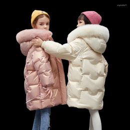 Down Coat 5-16 Loose Children Winter Warm Overcoat Teenager Girls Jackets Solid Fur Hooded Long Parka Teen Clothes Kids Snowsuit