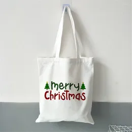 Shopping Bags Women Canvas Bag Merry Christmas Tote Fashion Handbags Ladies Travel Eco Reusable Female Shoulder Shopper