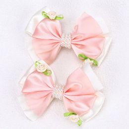 Hair Accessories Sweet Girls Pearl Bow Clips Satin Ribbon Bowknot Hairpin Hairgrips Kids Flower Headwear Fashion