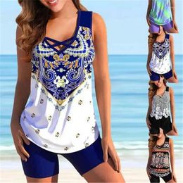 Women's Swimwear 2024 Women Flower Print Tankini Swimsuit Dew Shoulder Sexy Bikini Bathing Suit Summer Two Piece Set Beachwear