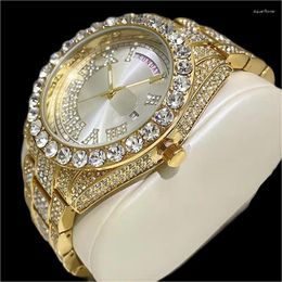 Wristwatches PLADEN Luxury Iced Gold Watch Mens Fashion Automatic Date Week Quartz WristWatch Hip Hop Big Diamond Bling Reloj Sell