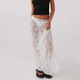 Skirts Gaono Y2K Vintage Lace Long Sleeve Low Rise A-line Midi Dress Y2K Summer Elegant Beach Party Long Dress Womens DressL2405