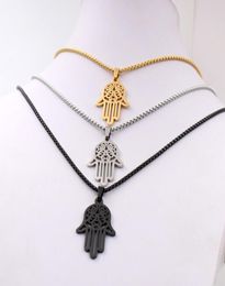 Silver gold black choose Men039s ICP 316L Stainless Steel Black Hand of Fatima Hamsa Pendant with Matching 3mm 24inches Box Rol3015044