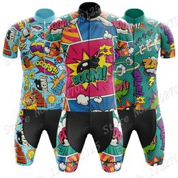 Explosive Comics Cycling Jersey Set Cartoon Anime Summer Bicycle Clothing Road Bike Shirts Suit Bicycle Bib Shorts MTB Ropa 240508