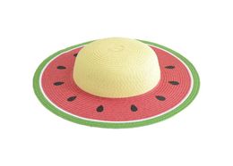 Wide Brim Hats Adult Child Summer Straw Sun Visor Hat Colour Block Watermelon Shape Family Round Top UV Protection Beach Bucket Cap9114581
