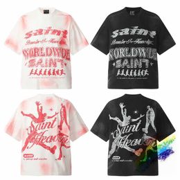 Men's T-Shirts 2024ss Tie Dyed Red Saint T-Shirt Men Women Full Printing Oversized Washed Top Ts T Shirt T240508