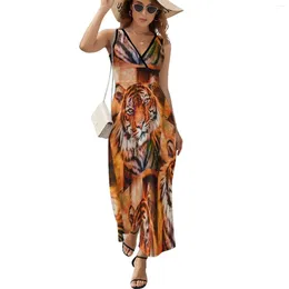 Casual Dresses Colourful Tiger Sleeveless Dress Party Women Long