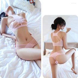 Bras Sets Two Piece Set Erotic Lingerie Exposed Hollow Out Underwear Unshielded Bra Woman Adult Couples Sex Shop