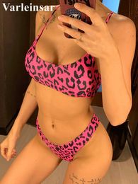 Women's Swimwear New S - XL Sexy Hot Pink Leopard Bikini Women Swimwear Female Swimsuit Two-piece Bikini set Bather Bathing Suit Swim Lady V871P WX