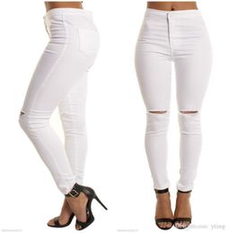 2017 Summer style white hole ripped jeans Women jeggings cool denim high waist pants capris Female skinny black casual jeans dhl f8304137