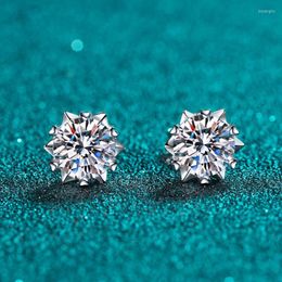 Stud Earrings Silver Total 2 Carat Excellent Cut Diamond Test Pass D Colour High Clarity Moissnaite Snowflake 925 Jewellery 282j