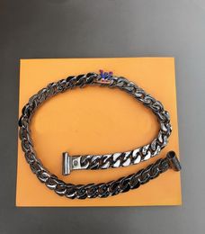 Europe America Fashion Style Men Engraved V Silver-black-color Hardware Thick Necklace With Rainbow-color Charm 2054 M689085851496