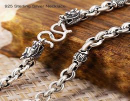 Pure 925 Sterling Silver Chain Retro Thai Silver Men Dragon Head Shurangama Mantra Six Words Necklace Buddhist Ommani Pedmehum Men9042311